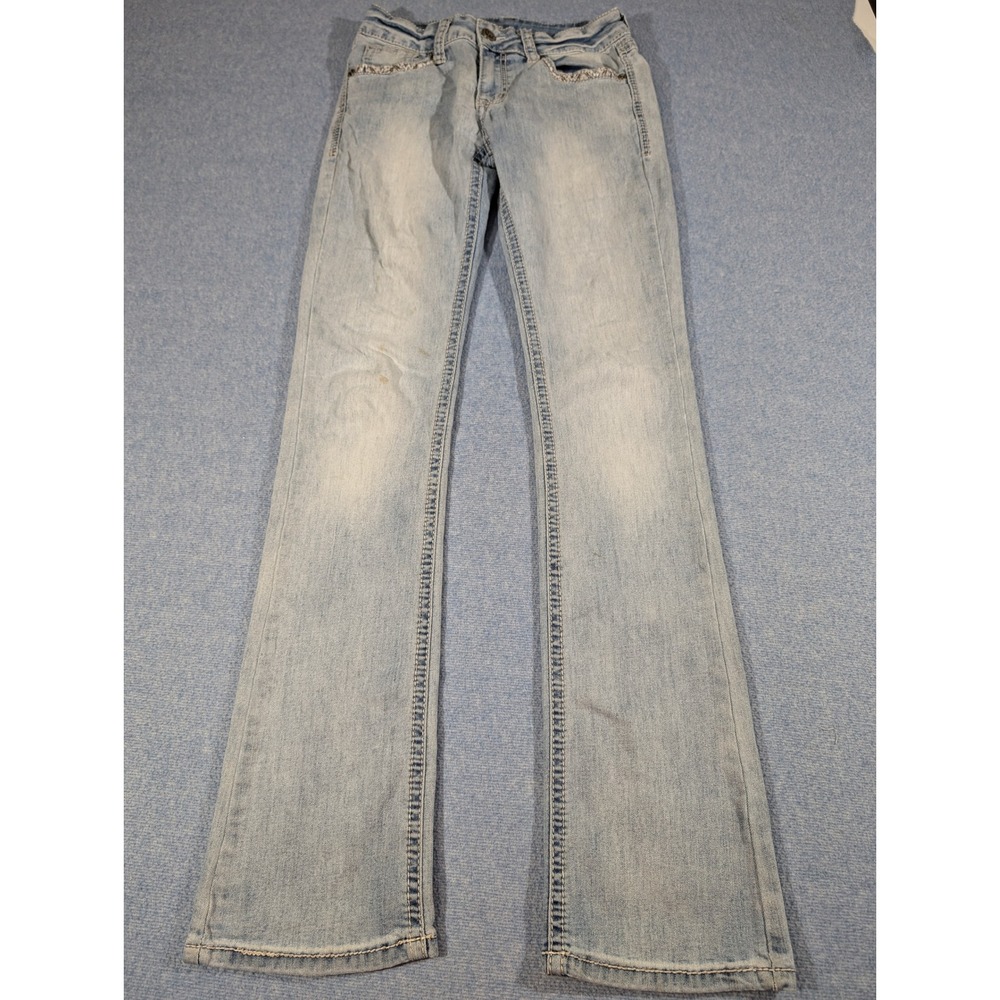 Wired Heart Bootcut Jeans Size 27 Light Wash Embroidered Sequin Pockets Denim